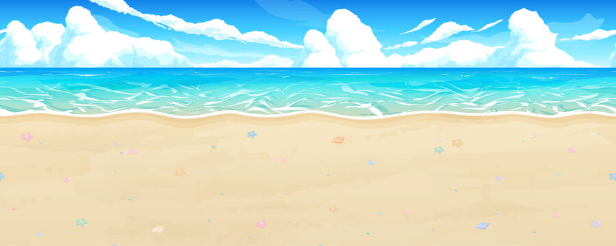 砂浜と海の風景イラスト 貝殻 横スクロールゲームの背景 シームレス Stock Vektorgrafik Adobe Stock