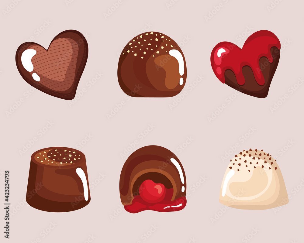 Poster six chocolates candies