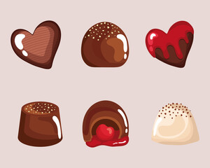 six chocolates candies