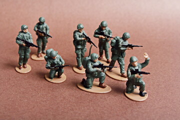 Plastic glued toy - group of British soldiers. Hand painted, small figurines.