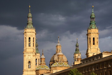 Fototapeta na wymiar View at the Basilica of Our Lady of the Pillar in Zaragoza. Zaragoza is the capital city of the Zaragoza province and of the autonomous community of Aragon.