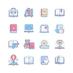Reading mobile app - line design style icons set