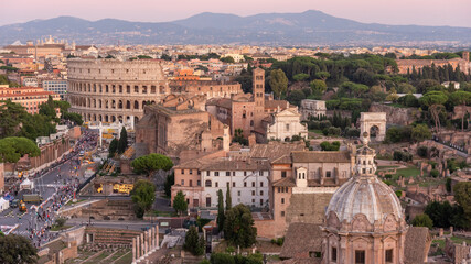 Fototapeta na wymiar Rome. Scenic view over the Forum Romanum and the Colosseum.