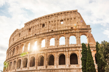 Fototapeta na wymiar Europe, Italy, Rome. The Colosseum with morning sun.