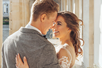 happy wedding couple in the sunlight