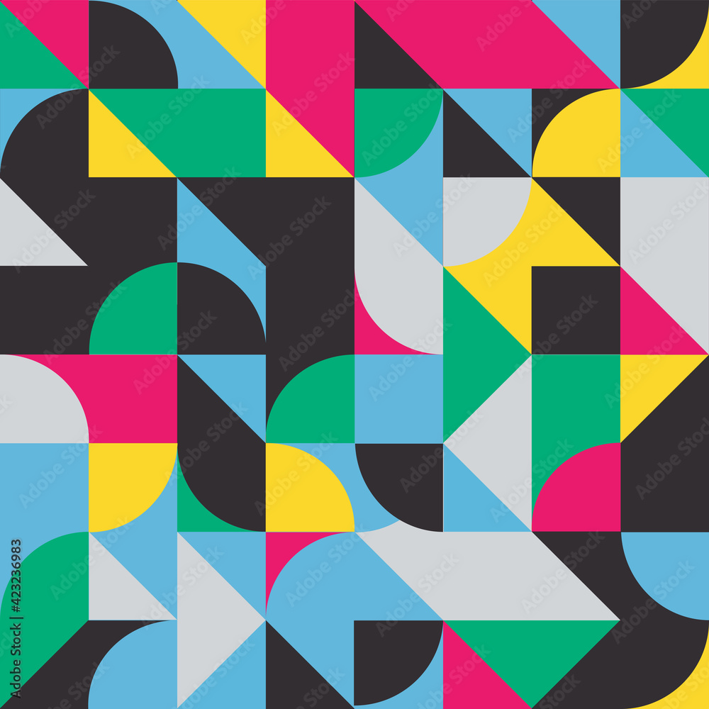 Poster Multi-colored Abstract Geometric Shapes Background. Seamless Color Vector