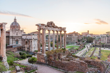 Obraz na płótnie Canvas Rome. The Forum Romanum with the Saturn temple at dawn.