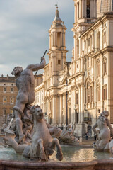 Rome. The Piazza Navona with the Neptune's fountain and the church of Sant'Agnese in Agone