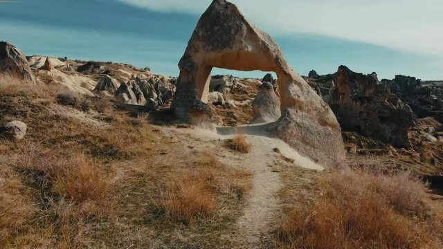 Cappadocia Turkey 4K Aerial Landscape View with Beautiful Fairy chimneys geology. Cappadocia Aerial  Cinematic View Landscape Video in UHD 4K.