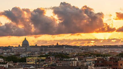 Rome. View toward Saint Peter's at sunset from the Villa Borghese.