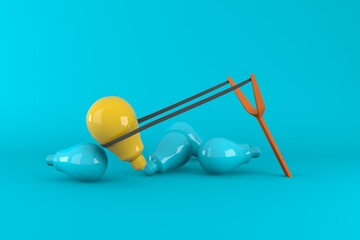 Out standing bulb in a slingshot.3d illutration.