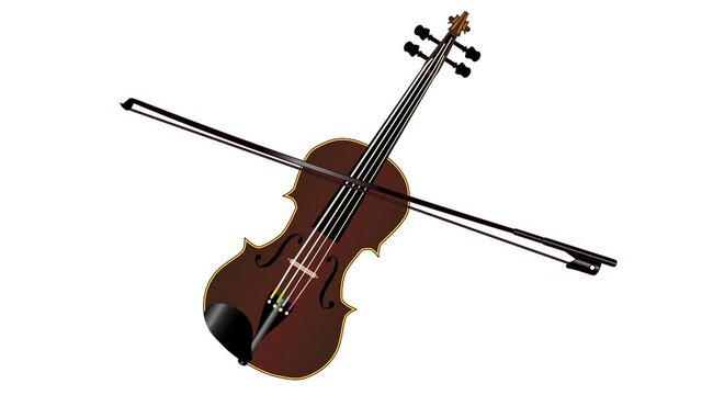 A typical wooden violin being bowed all over a white background