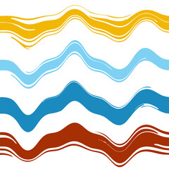 Bright seamless pattern  of colored line waves in blue, yellow and red colors.