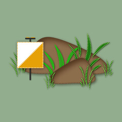 Orienteering illustration with prism on hilly terrain.