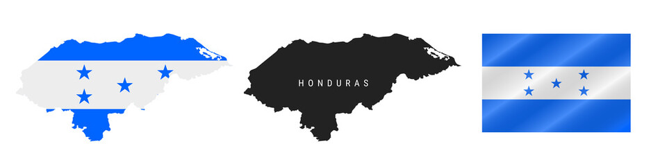 Honduras. Detailed flag map. Detailed silhouette. Waving flag. Vector illustration
