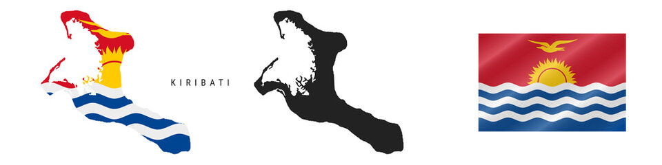 Kiribati. Detailed flag map. Detailed silhouette. Waving flag. Vector illustration
