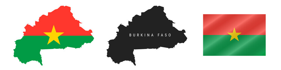 Burkina Faso. Detailed flag map. Detailed silhouette. Waving flag. Vector illustration