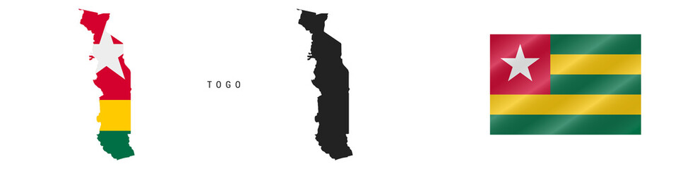Togo. Detailed flag map. Detailed silhouette. Waving flag. Vector illustration