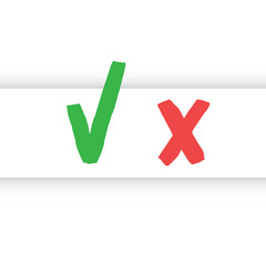 Obraz premium Check marks hand drawn style. Green Tick and red x. Approval vote symbols.