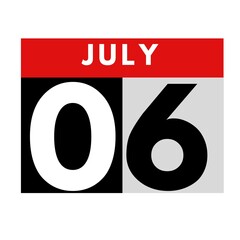 July 6 . flat daily calendar icon .date ,day, month .calendar for the month of July