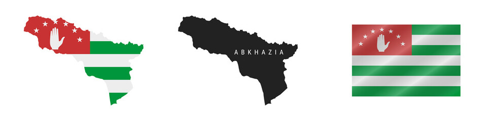Abkhazia. Detailed flag map. Detailed silhouette. Waving flag. Vector illustration