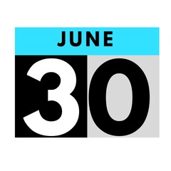 June 30 . flat daily calendar icon .date ,day, month .calendar for the month of June