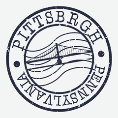 Pittsburgh, PA, USA Stamp Postal. Silhouette Seal. Passport Round Design. Bridge Vector Icon. Design Retro Travel. National Symbol.