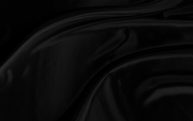 Black gray satin dark fabric texture luxurious shiny that is abstract silk cloth background with patterns soft waves blur beautiful.