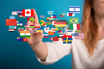 World map with all states and their flags,3d render.