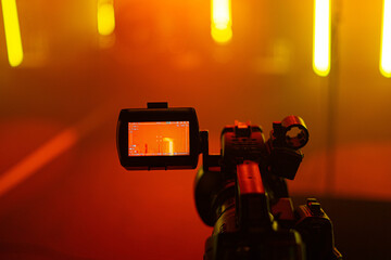 view through viewfinder video camera digital on LED studio shot