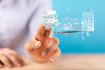 Interface web application in hand 3d