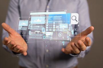 Interface web application in hand 3d