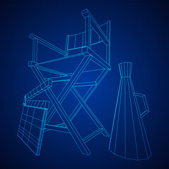 Director movie workplace chair. Wireframe low poly mesh