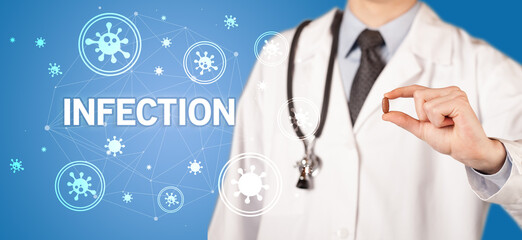 Doctor giving pill, virus concept