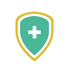 Turquoise medical health protection shield with cross. Vector illustration in a simple flat style with medical protection concept. Perfect as an icon on a website or social networks
