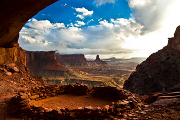 While waiting for the sunset at False Kiva, a storm decided to roll in and cover the landscape with hail ten minutes after this shot         
