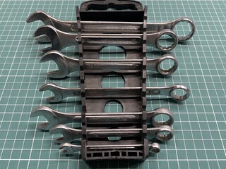 A set of construction keys of different diameters in a plastic case