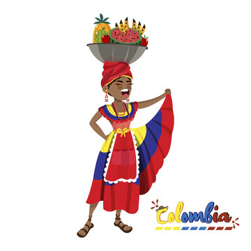 Isolated colombian palenquera woman. Colombian culture - Vector illustration