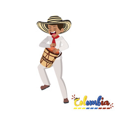 Traditional colombian man playing drum. Colombian culture - Vector illustration