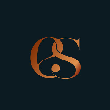 ES monogram logo.Typographic signature icon.Copper color letter e and letter s intertwined.Lettering sign isolated on dark fund.Alphabet initials.Lowercase character shapes.Beauty, elegant style.