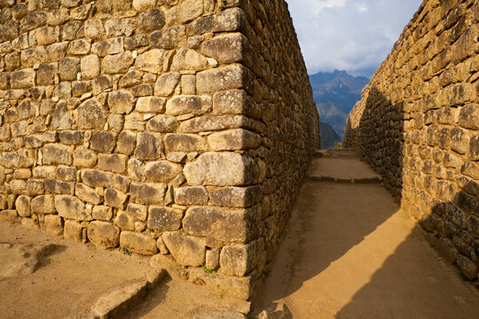 View of Machu Picchu - the Lost City of the Incas - located in the Vilcanota mountain range in south-central Peru.  