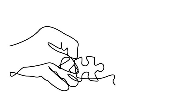 PUZZLE CONNECT. CONTINUOUS LINE DRAWING. STROKE TRIM. SURREAL ART ANIMATION