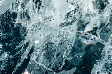 Cracked Ice of Frozen Baikal Lake in Winter. Top Down View