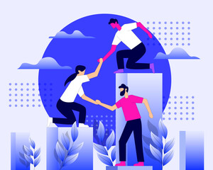 Worker helping each other for business group illustration concept vector 