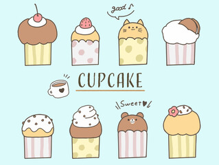 手描き　パステル　カップケーキ