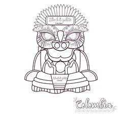 Black and white carnival costume. Colombian culture - Vector illustration