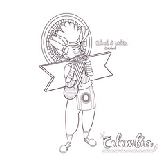 Black and white carnival costume. Colombian culture - Vector illustration