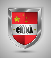 EPS10 Vector illustration. Realistic shield. Made in China, Premium Quality. Perfect for any use.	