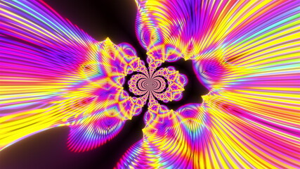 Geometric party with 3d render futuristic rainbow vortex and swirling gradient. Electronic flashes with opening of cosmic gates hyperspace. Digital northern lights with swirling waves stellar.