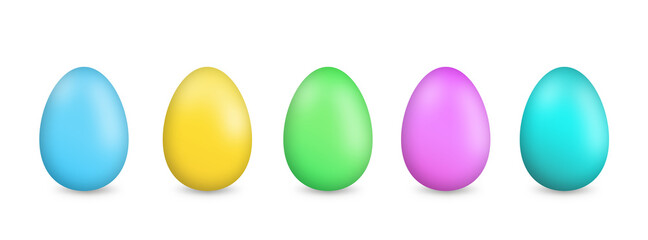 Multicolored colorful Easter eggs on a white background. Banner. Copy space for text